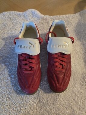 Fenty Beauty Kids Red Leather Sneakers with White Strap